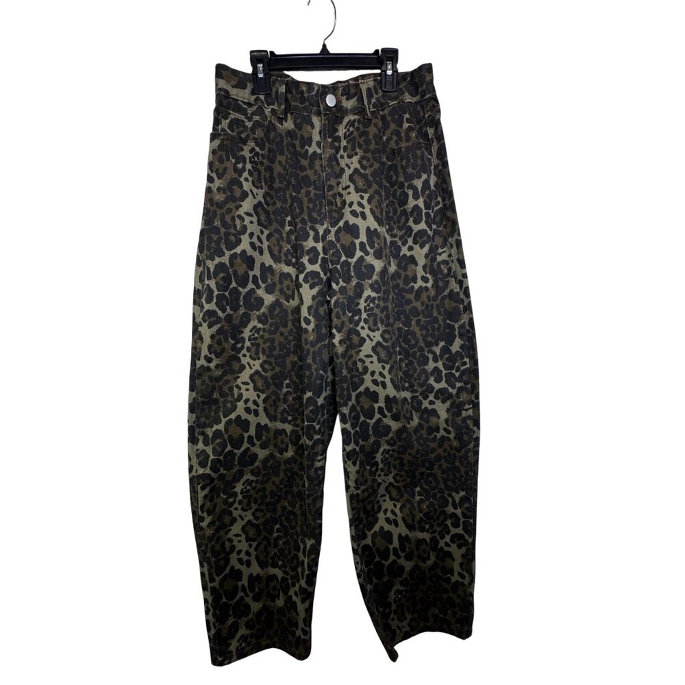 Shein Womens Leopard Print Barrel Jeans Size 30 Cotton Denim High Waist
